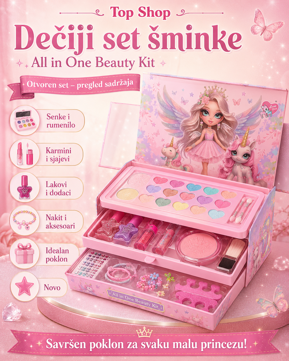 Dečiji set šminke All in One Beauty Kit – princeza i jednorog