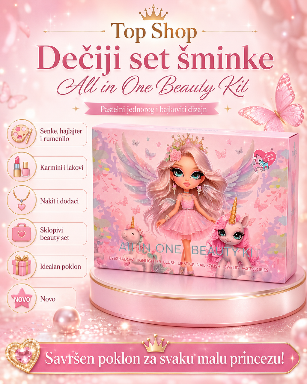 Dečiji set šminke All in One Beauty Kit – princeza i jednorog