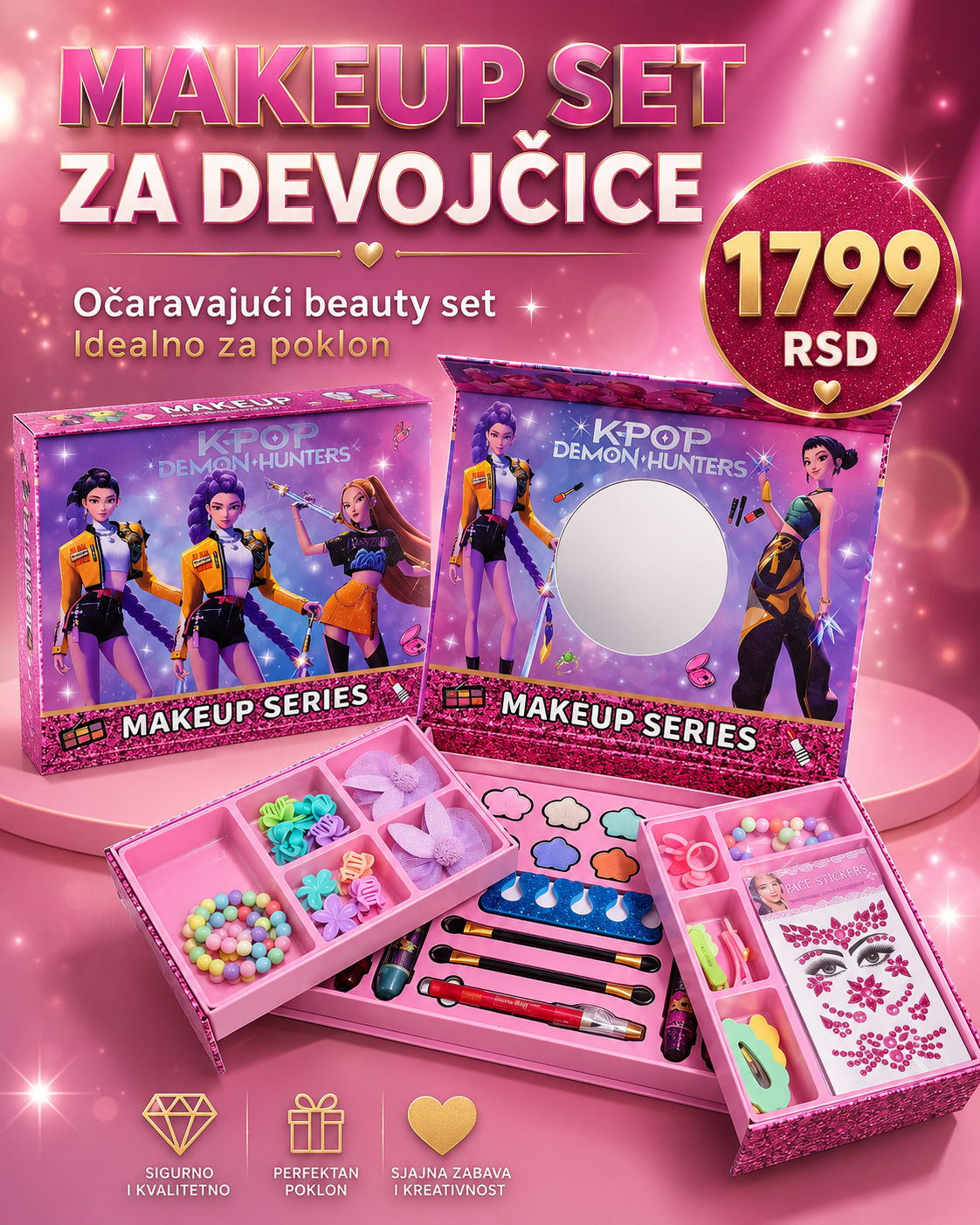 K-POP Makeup Series – dečiji makeup set sa ogledalcetom i dodacima