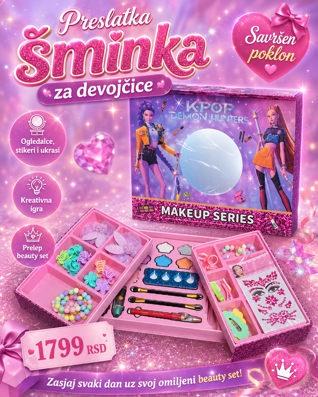 K-POP Makeup Series – dečiji makeup set sa ogledalcetom i dodacima