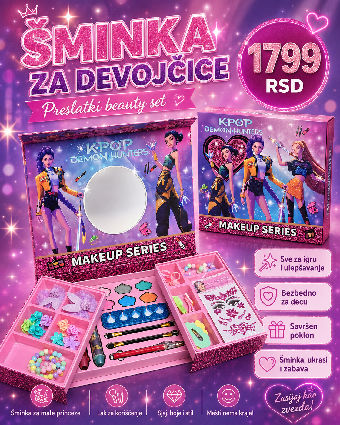 K-POP Makeup Series – dečiji makeup set sa ogledalcetom i dodacima
