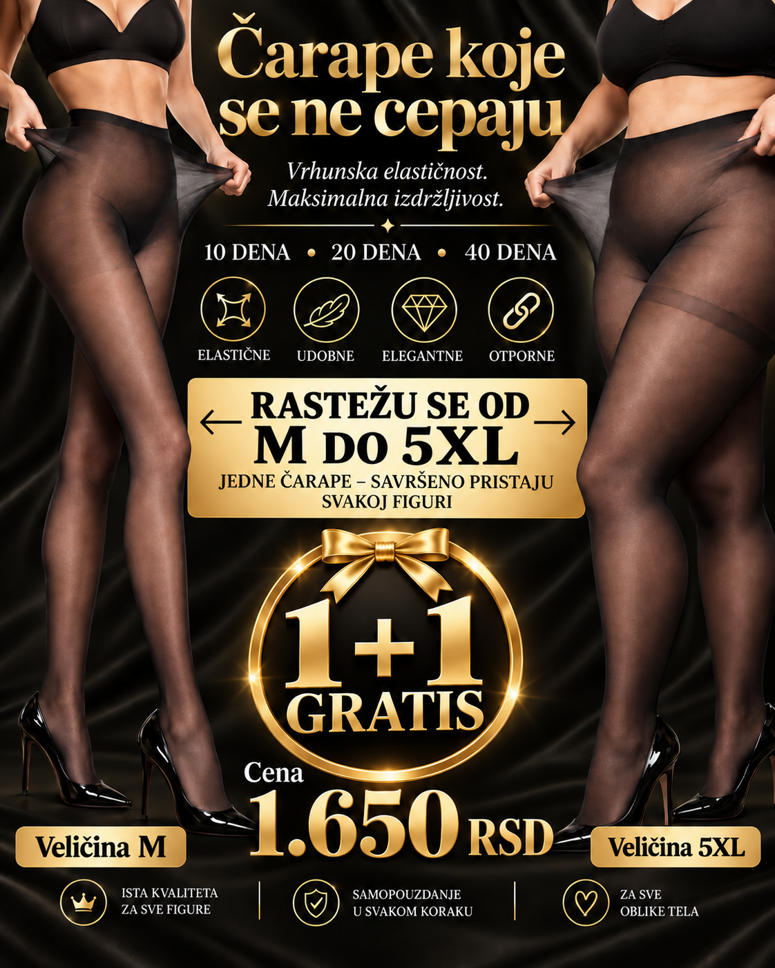 Nepoderive Premium čarape 10/20/40 DEN – elegantne, izdržljive i udobne | 1+1 GRATIS