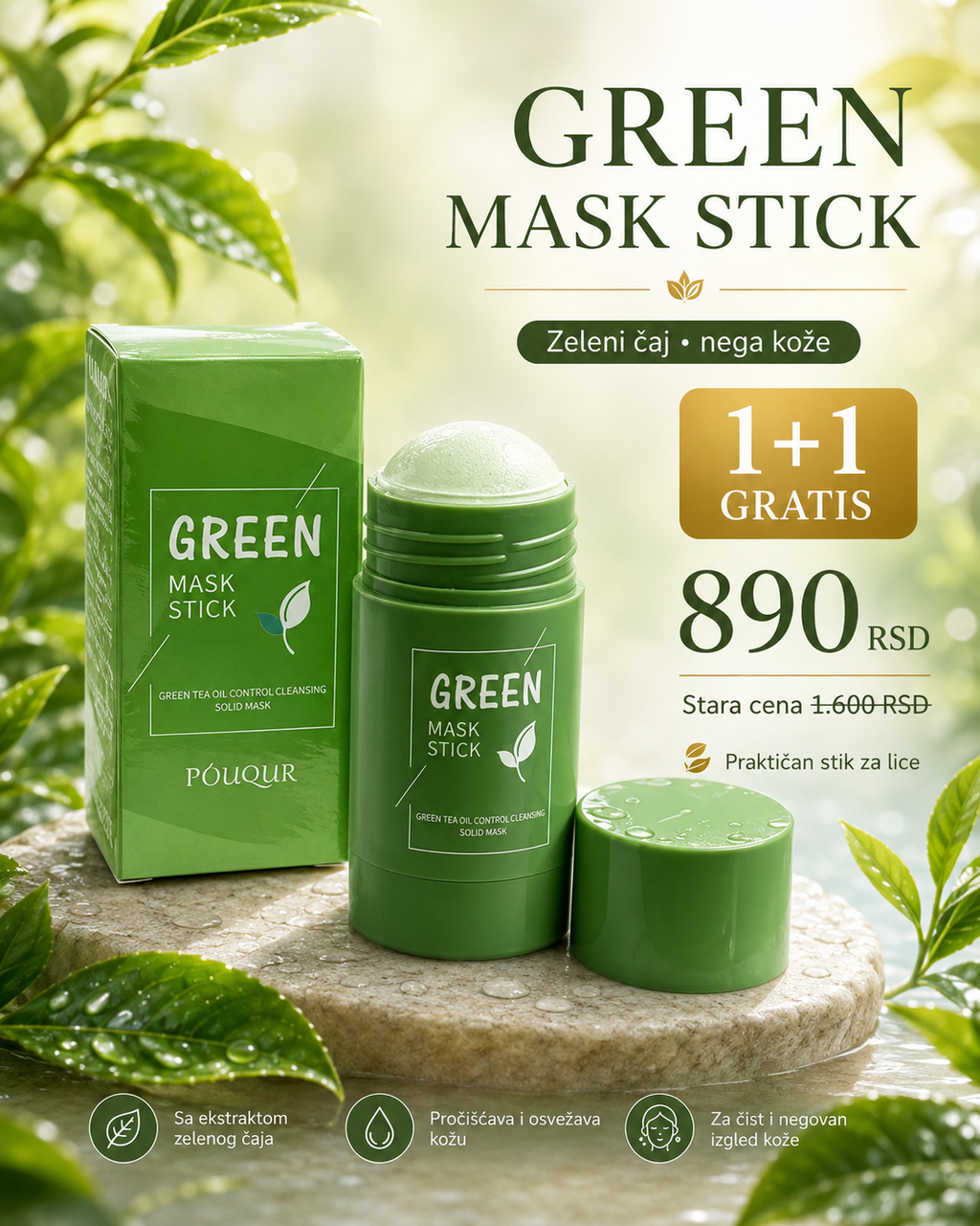 Green Mask Stick – maska za lice u stiku sa zelenim čajem | 1+1 GRATIS