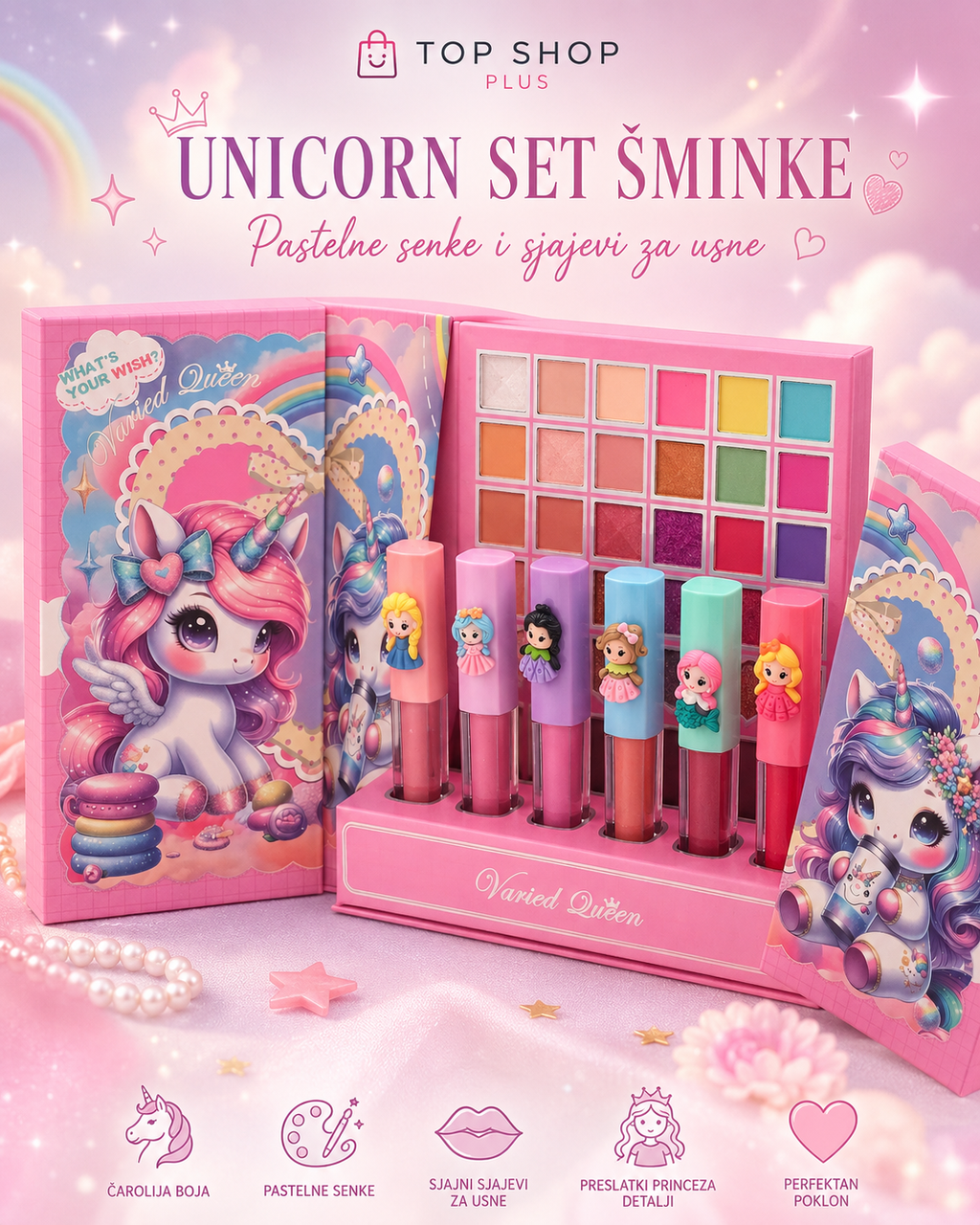 Unicorn set šminke za decu – senke i sjajevi za usne