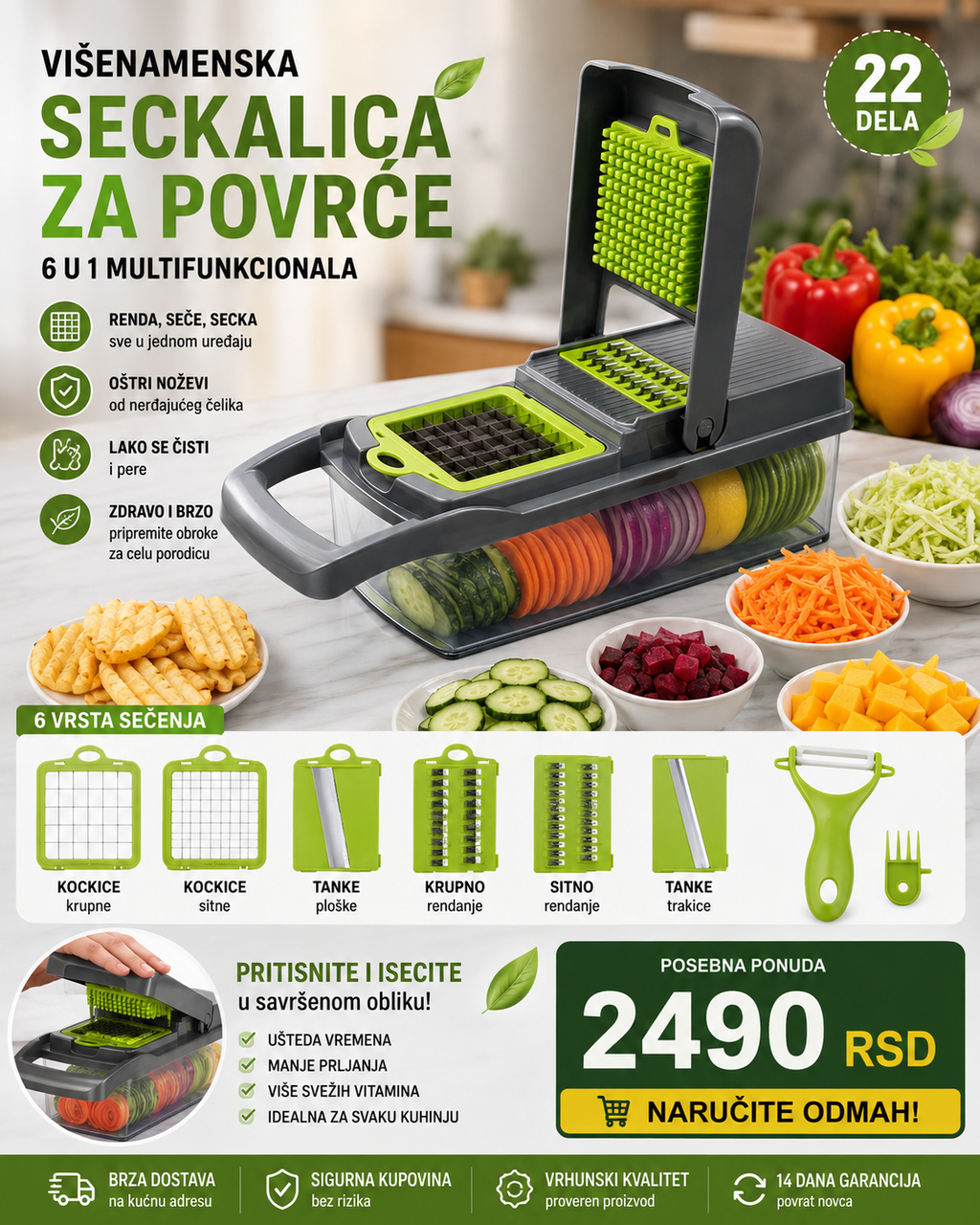 ChefCut 22u1 – Premium višenamenska seckalica za povrće | Seče, renda i priprema za nekoliko trenutaka