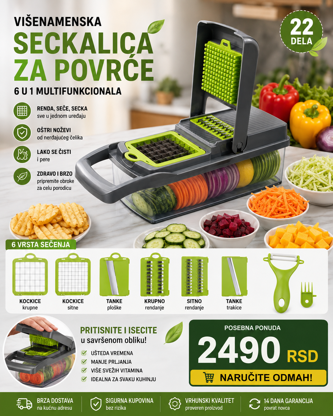 ChefCut 22u1 – Premium višenamenska seckalica za povrće | Seče, renda i priprema za nekoliko trenutaka