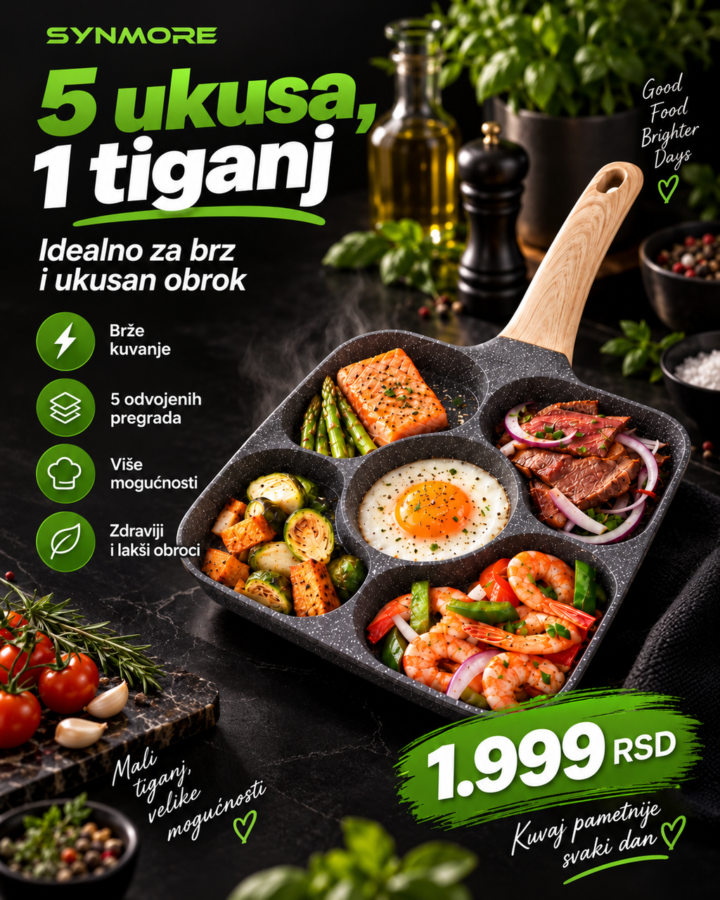 SYNMORE 5-u-1 Multifunkcionalni Tiganj – 5 Pregrada za Kompletan Obrok