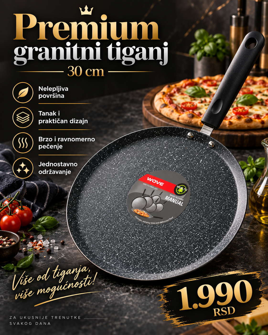 Premium Tiganj za Palačinke i Picu – Ravna Nelepljiva Površina za Savršeno Pečenje