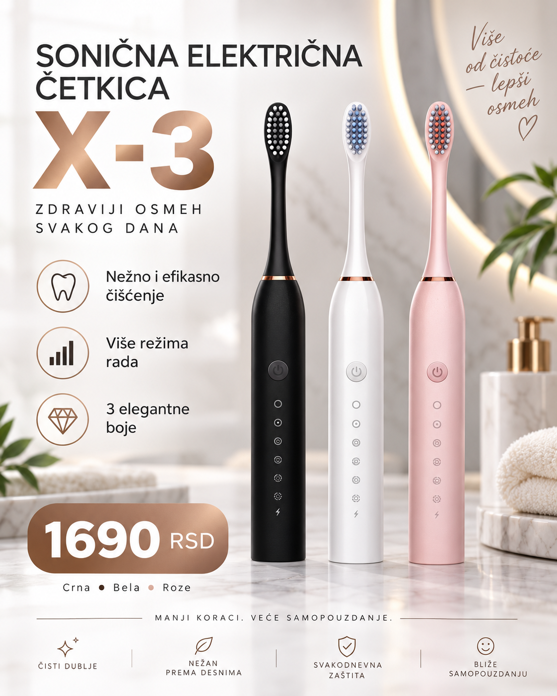 Sonična Električna Četkica za Zube – Moderna Nega Zuba | Crna, Bela i Roze