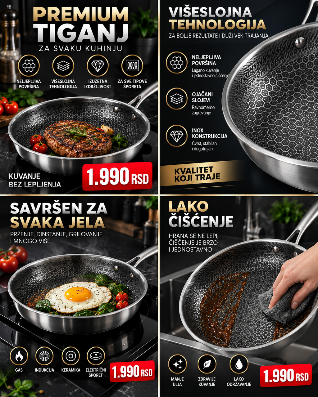 Premium Honeycomb Tiganj – Teksturirana Saćasta Površina za Svakodnevno Kuvanje