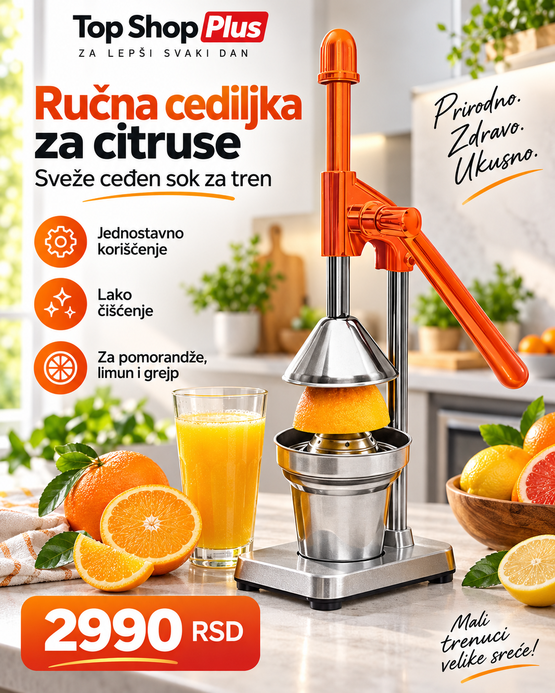 Profesionalna Ručna Cediljka za Citruse – Metalna Presa za Pomorandže, Limun i Grejp