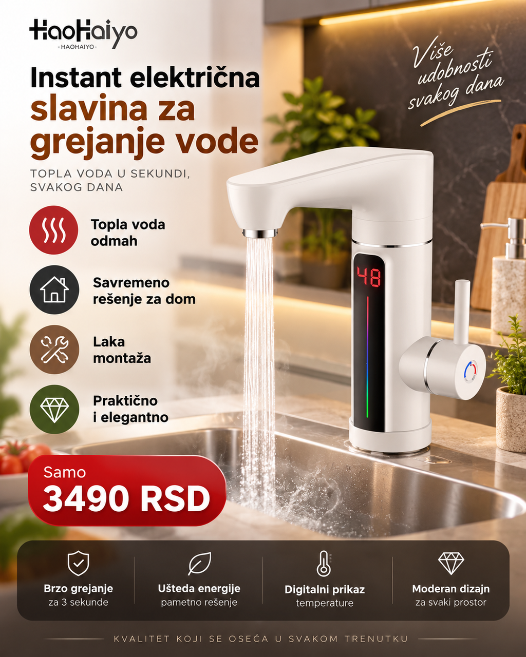 Instant Električna Slavina sa Grejačem – Topla Voda za Nekoliko Sekundi i Digitalni Prikaz Temperature
