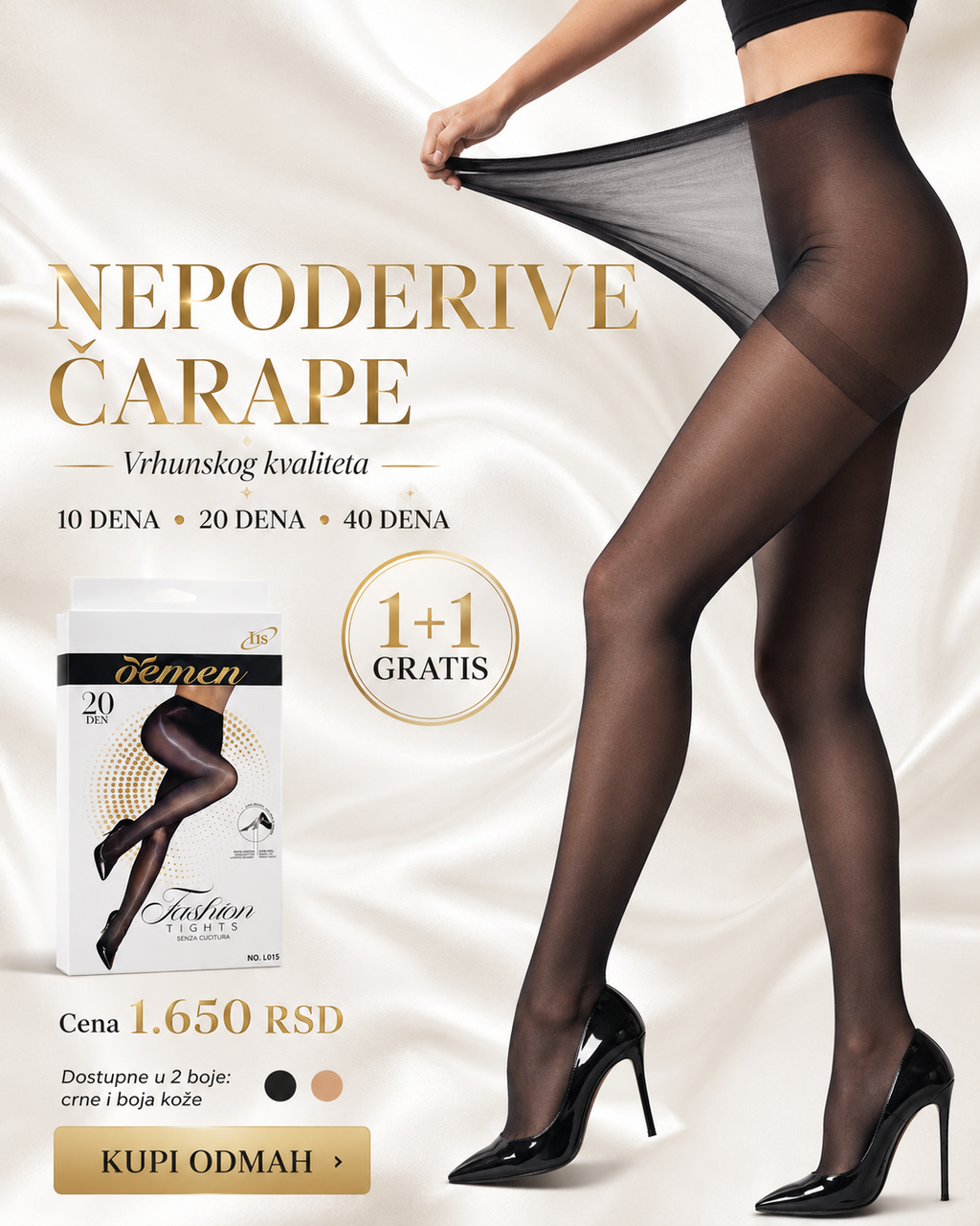 Nepoderive Premium čarape 10/20/40 DEN – elegantne, izdržljive i udobne | 1+1 GRATIS