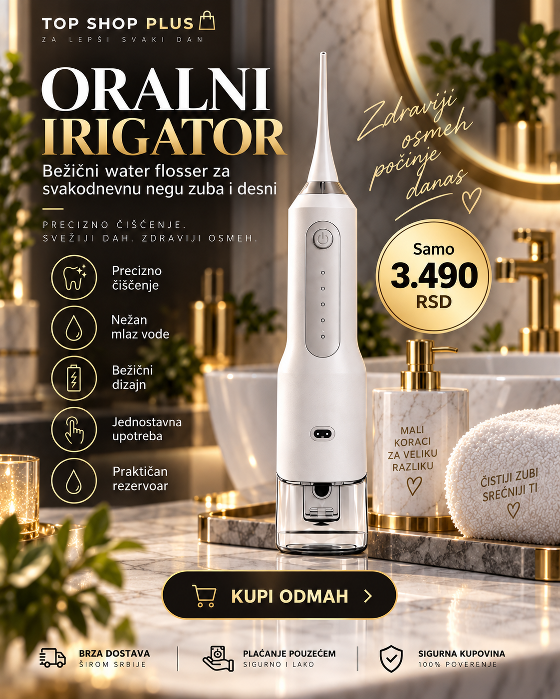 Bežični oralni irigator – oralni tuš za dubinsko čišćenje zuba i desni