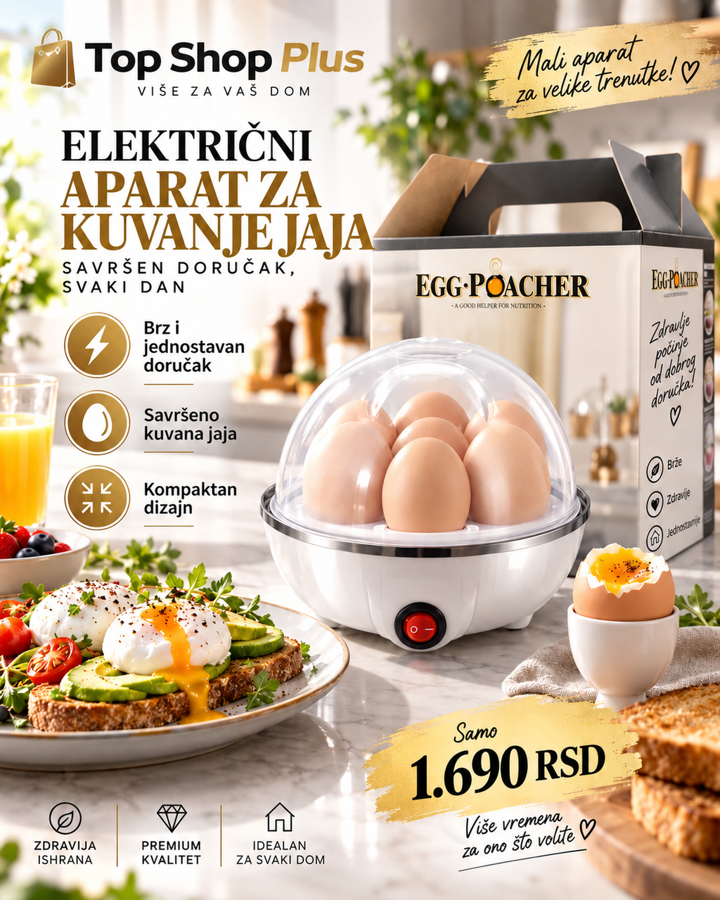 Električni aparat za brzo kuvanje i pripremu jaja -- PREMIUM DELUXE -- Egg Poacher Deluxe