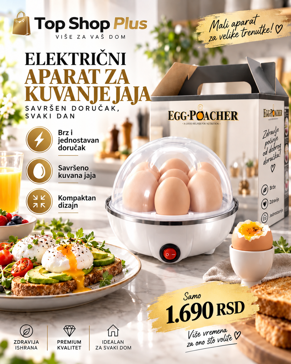 Električni aparat za brzo kuvanje i pripremu jaja -- PREMIUM DELUXE -- Egg Poacher Deluxe