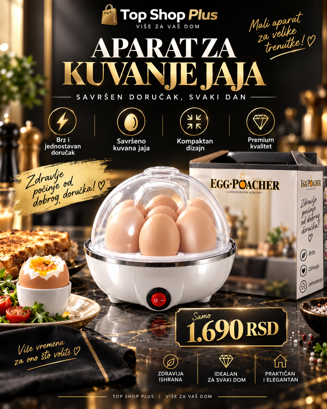 Električni aparat za brzo kuvanje i pripremu jaja -- PREMIUM DELUXE -- Egg Poacher Deluxe
