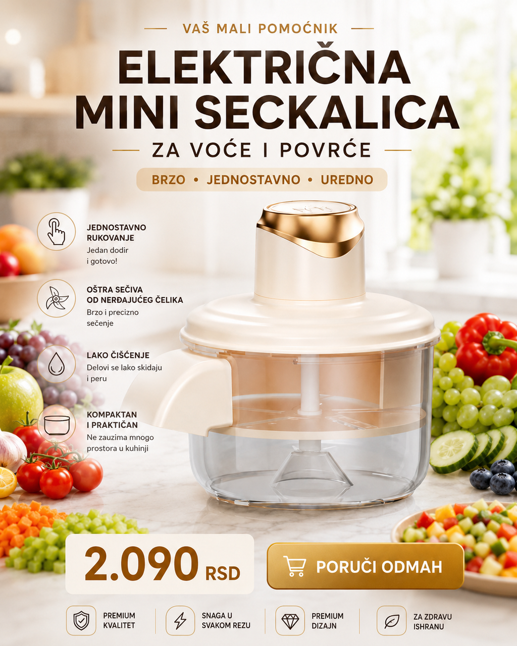 Električna mini seckalica na punjivu bateriju – za voće, povrće, meso i orašaste plodove | 500 ml