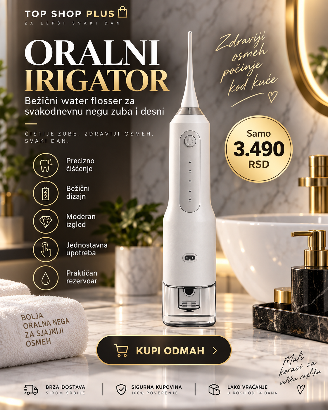 Bežični oralni irigator – oralni tuš za dubinsko čišćenje zuba i desni