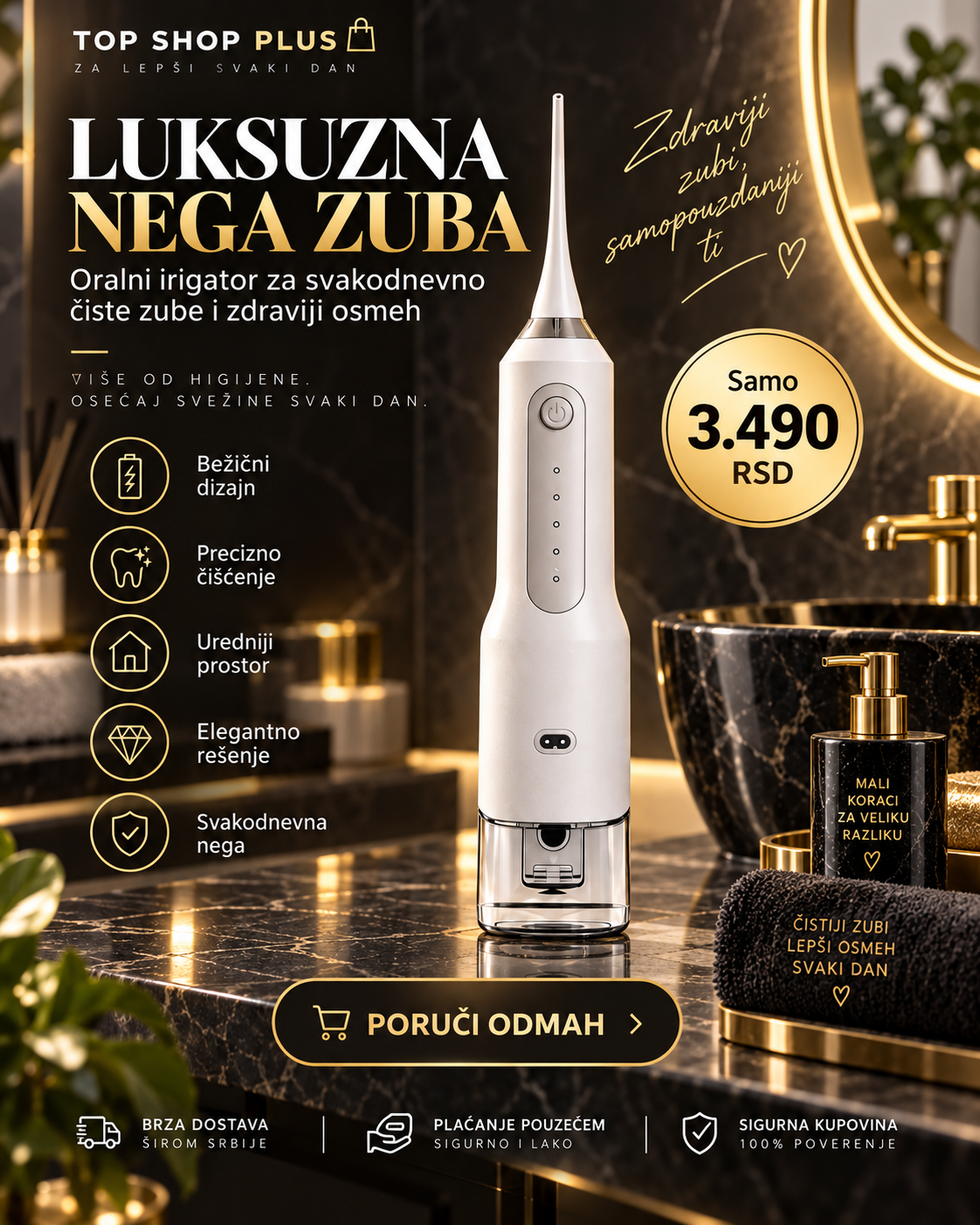 Bežični oralni irigator – oralni tuš za dubinsko čišćenje zuba i desni