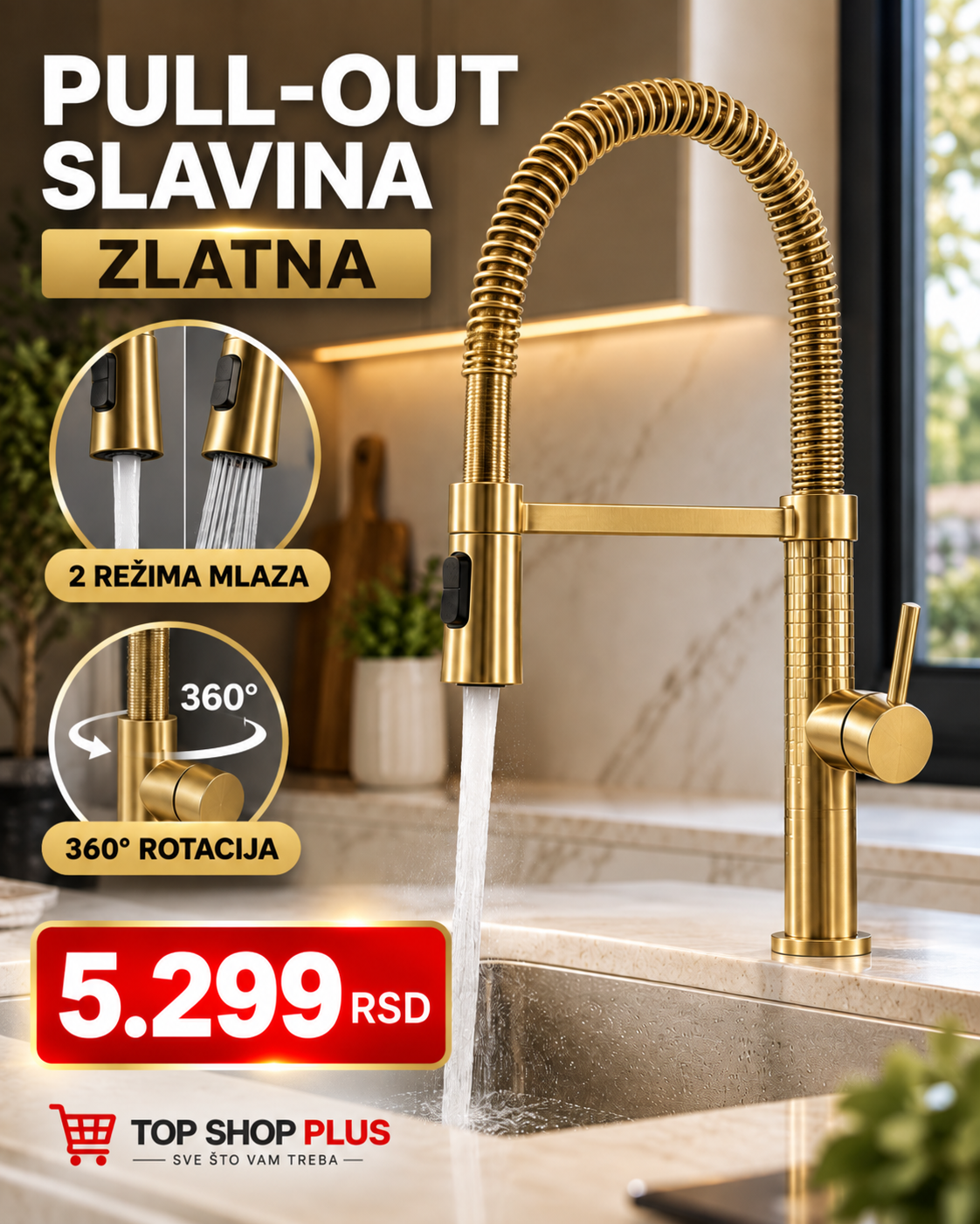 Premium Pull-Out slavina 360° – 2 režima mlaza | 3 boje