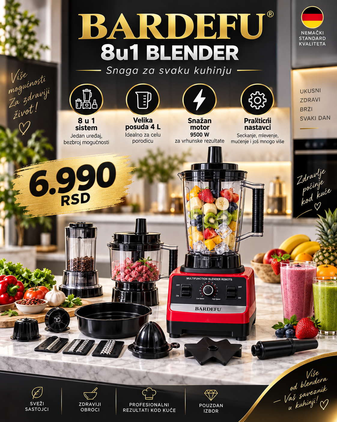 BARDEFU 8u1 blender 4L 9500W