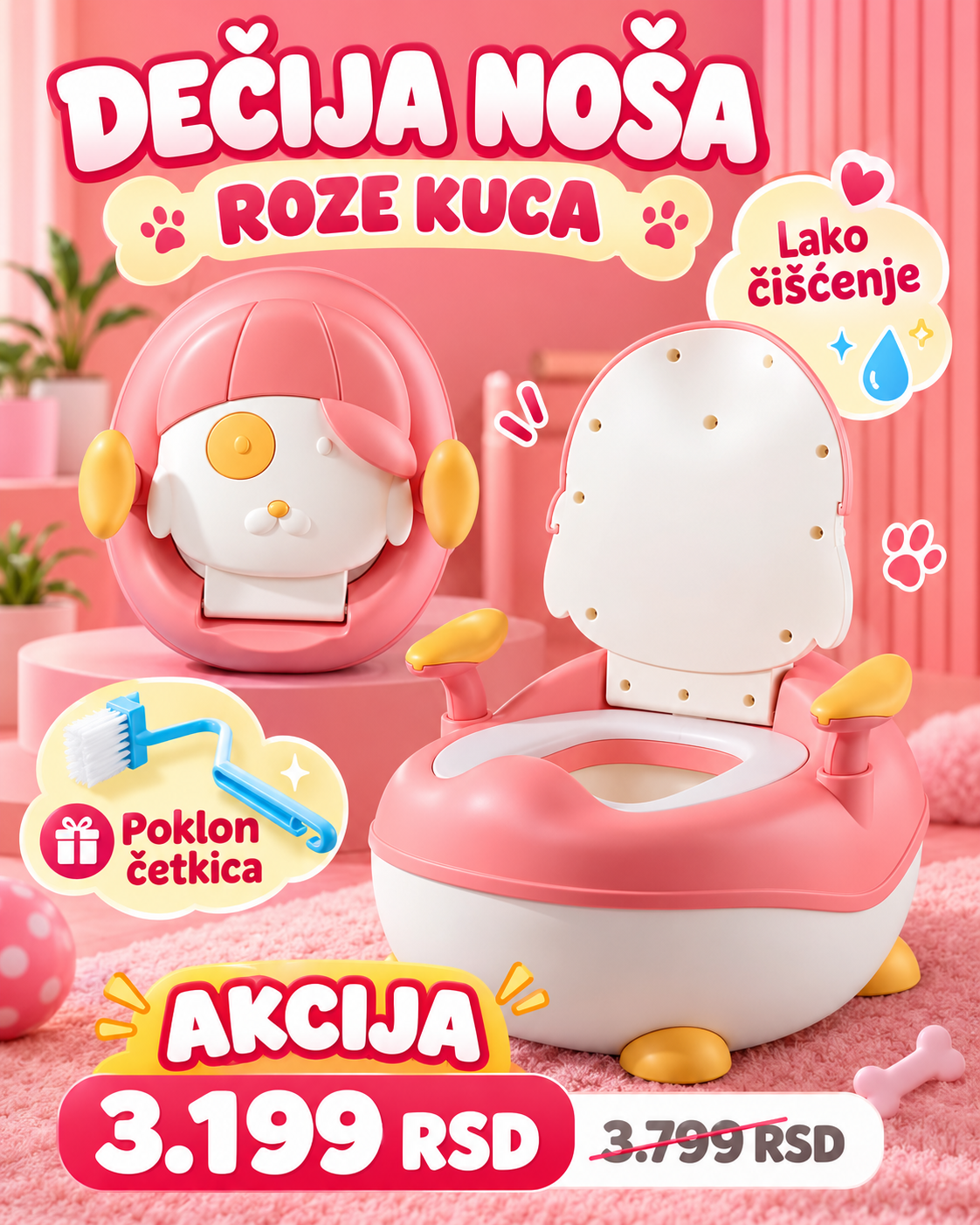 Dečija noša Roze kuca - lako čišćenje