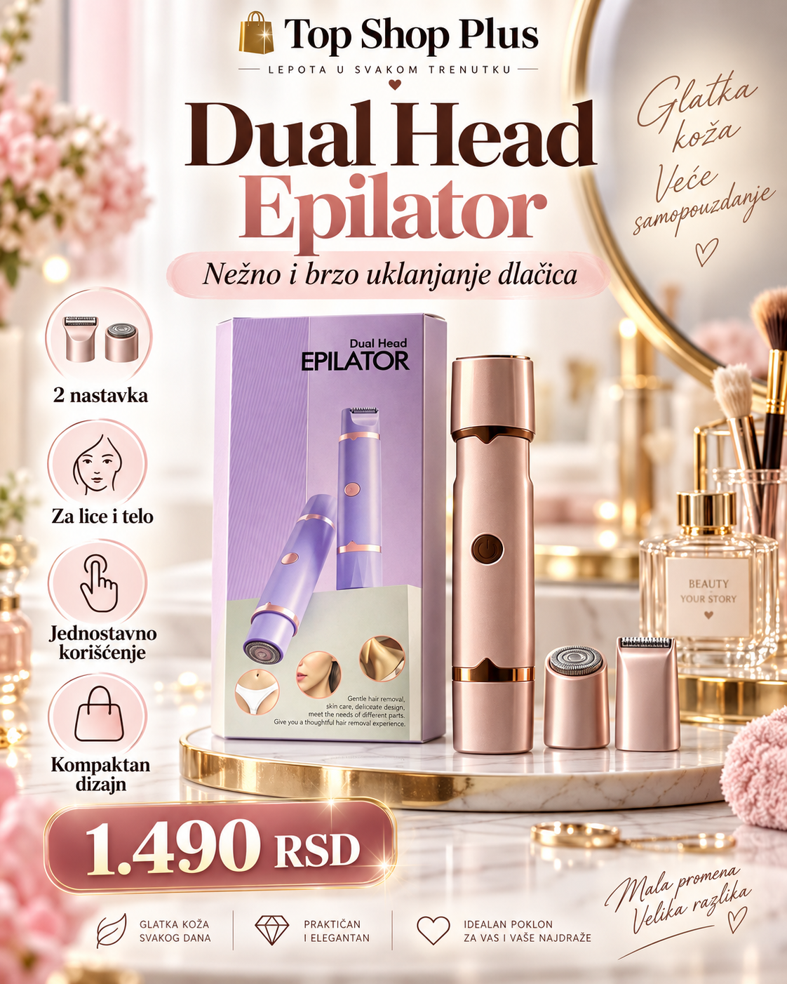 Dual Head epilator - premium uređaj za negu lica i tela