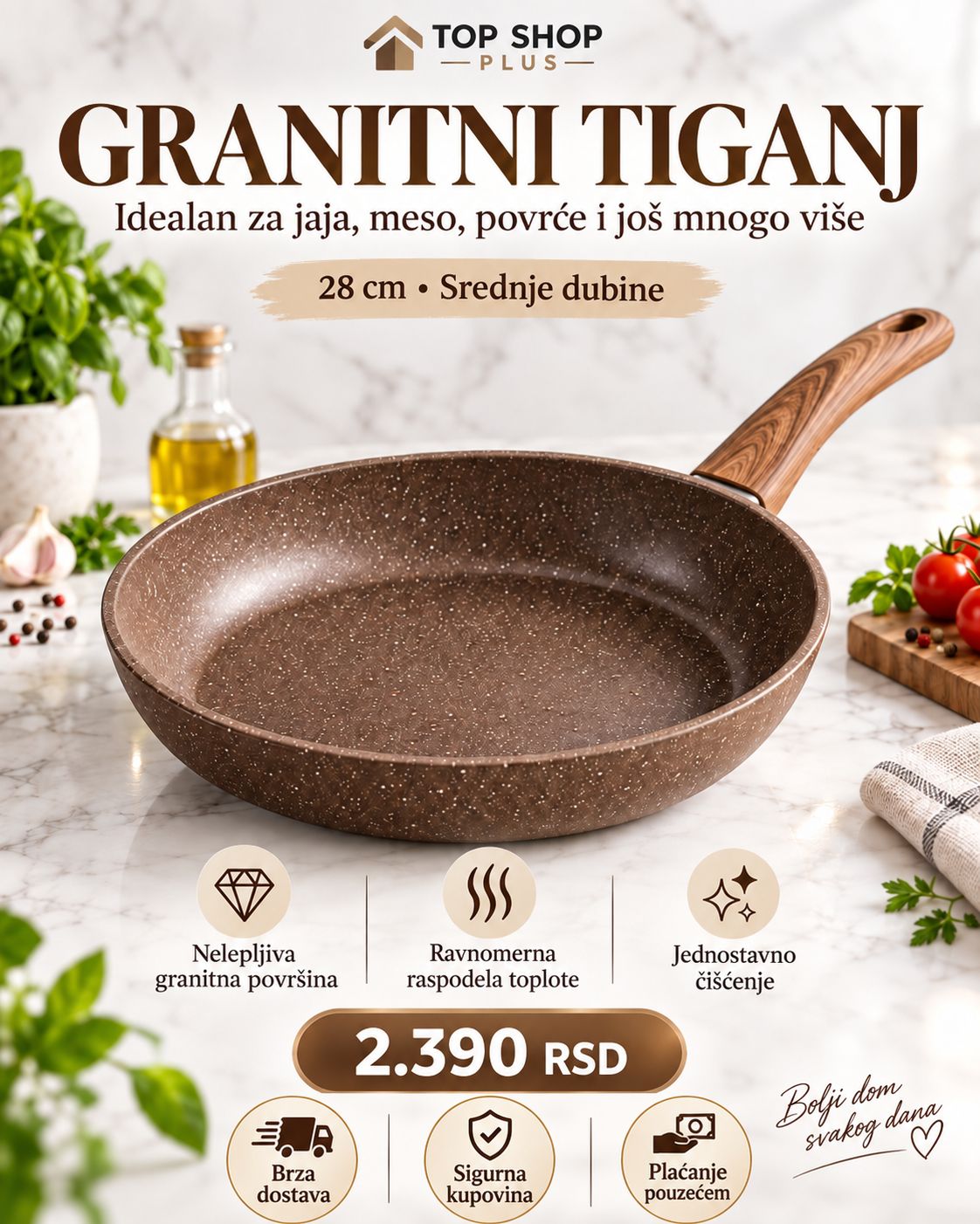 Granitni tiganj 28 cm za svakodnevnu pripremu hrane