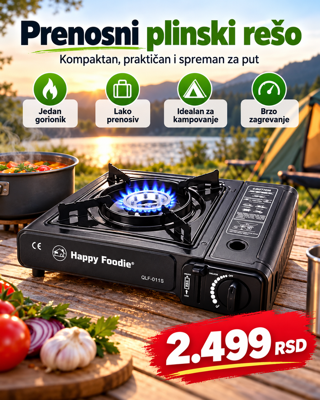 Happy Foodie QLF-011S prenosni plinski rešo za kampovanje i putovanja - 2.499 RSD