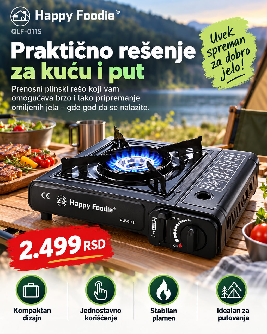Happy Foodie QLF-011S praktičan prenosni plinski rešo za kuću i put