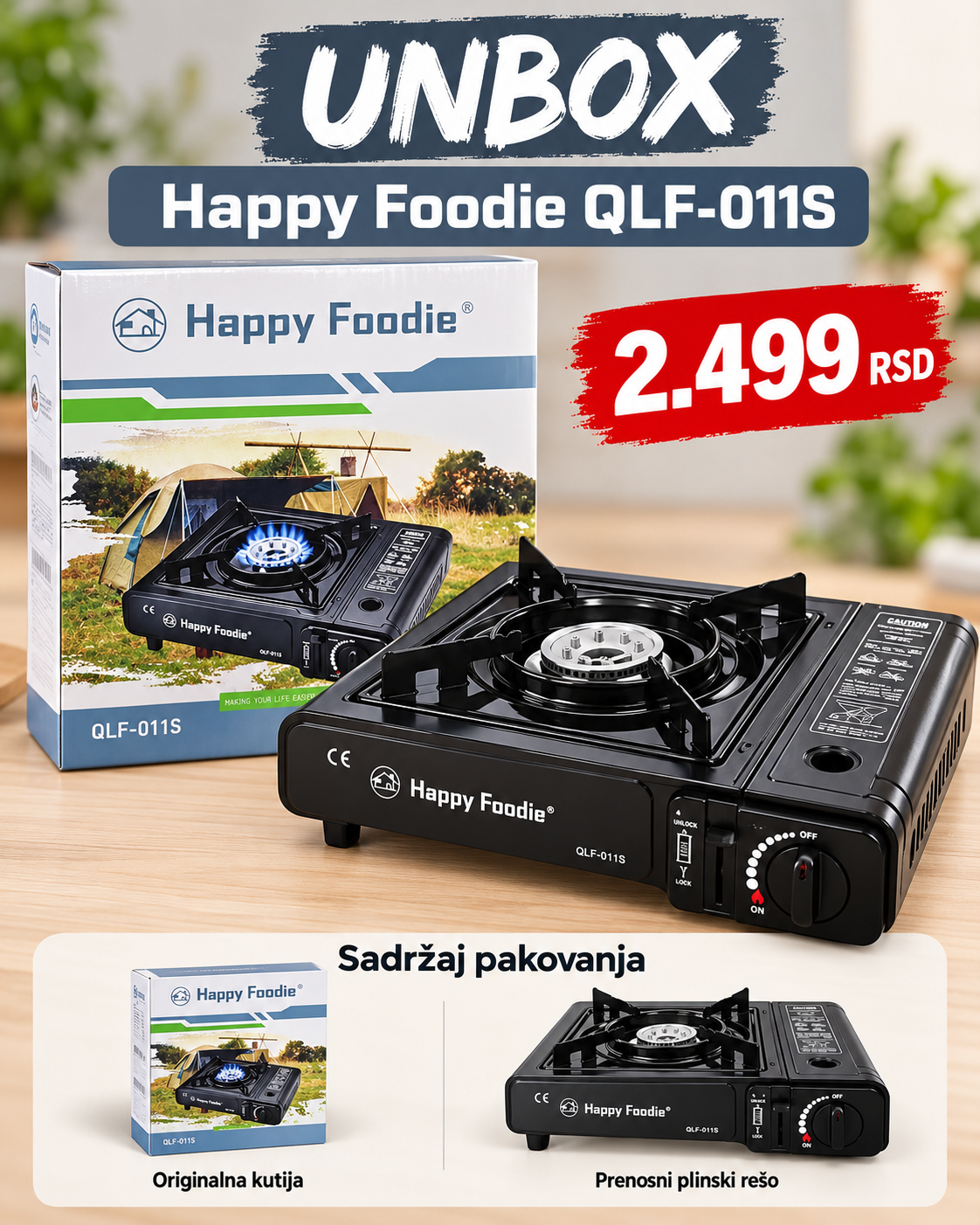 UNBOX Happy Foodie QLF-011S prenosni plinski rešo i originalno pakovanje