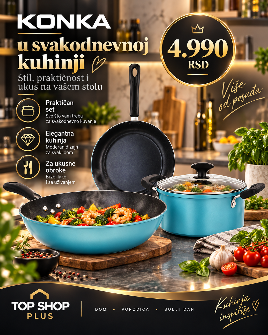 KONKA set posuđa u svakodnevnoj kuhinji