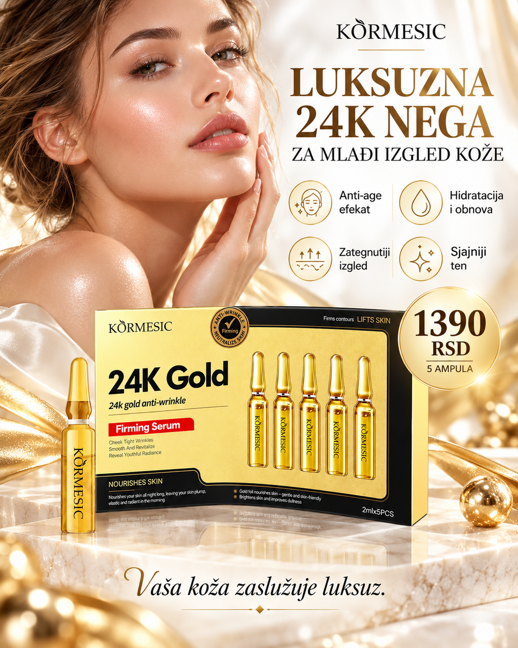 KORMESIC 24K Gold serum u ampulama – 5 x 2 ml