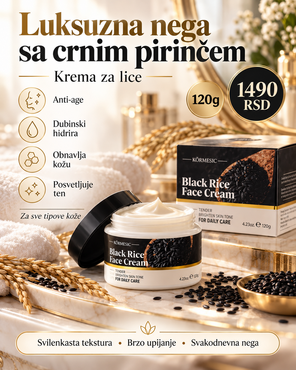 KORMESIC Black Rice krema za lice 120 g