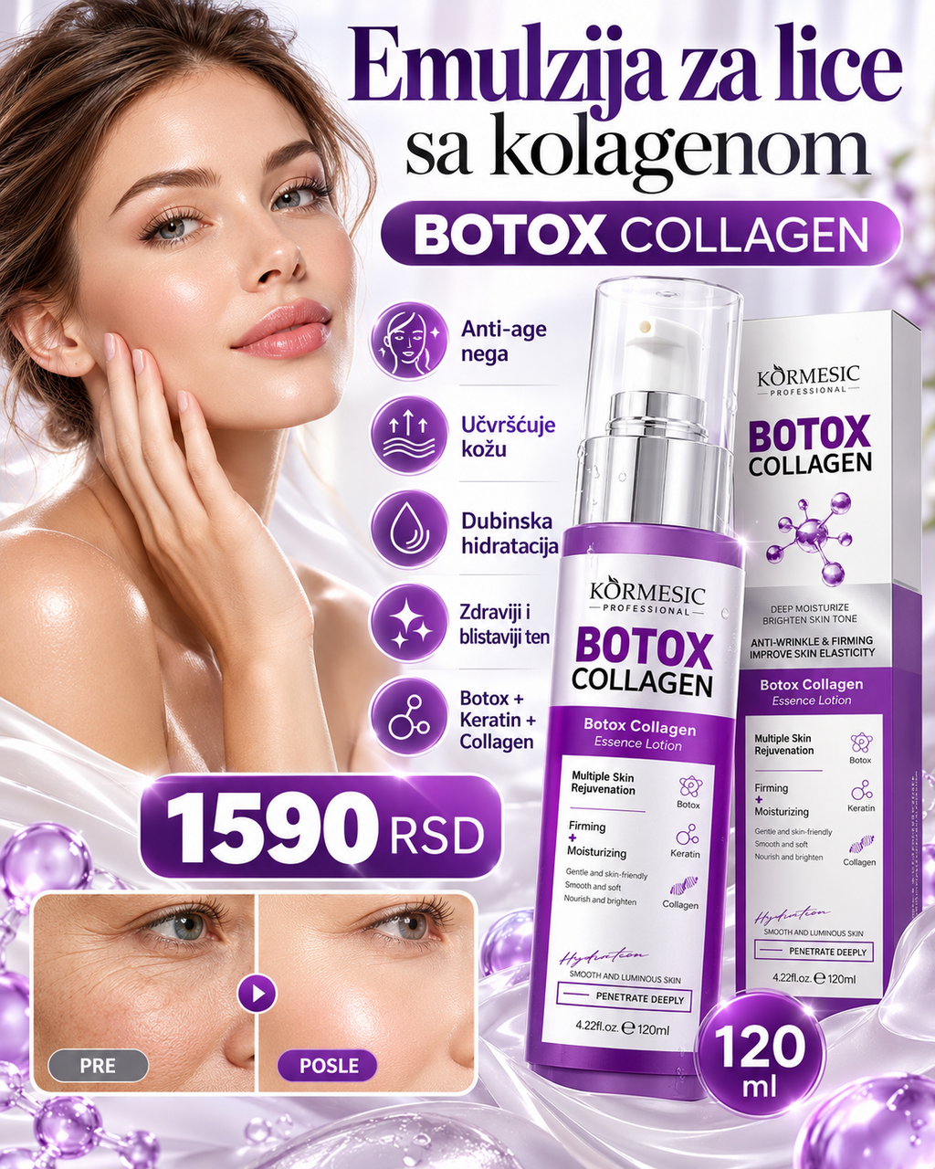 KORMESIC Botox Collagen emulzija za lice 120 ml