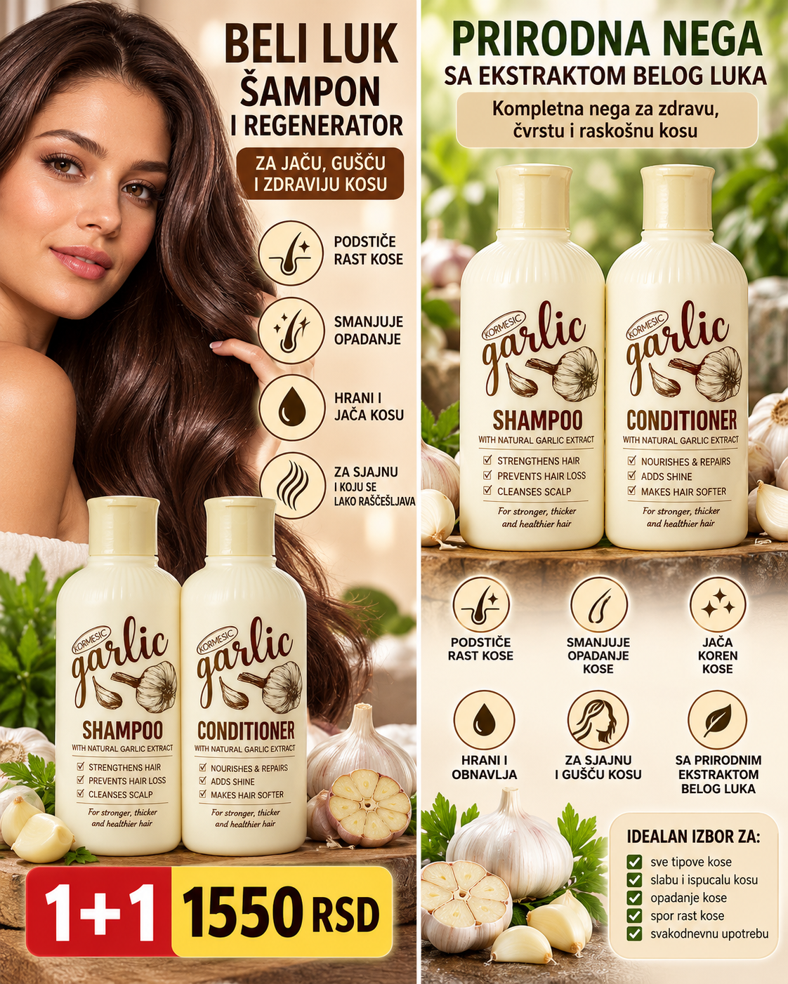 KORMESIC Garlic šampon i regenerator sa ekstraktom belog luka