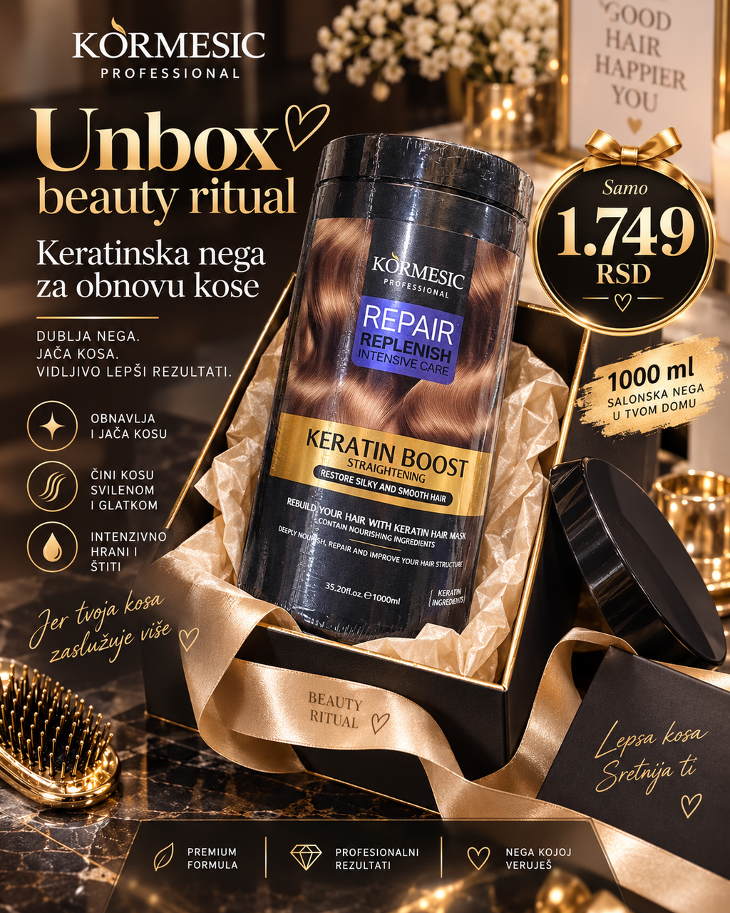 KORMESIC Keratin Boost unbox premium maska za kosu 1000 ml