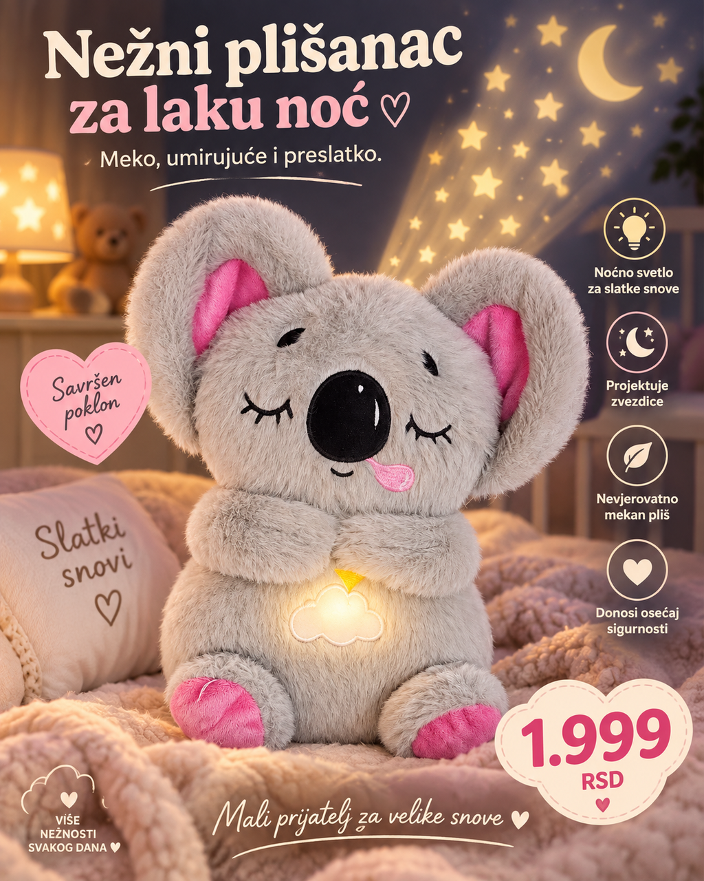 Nežni plišanac koala sa noćnim svetlom