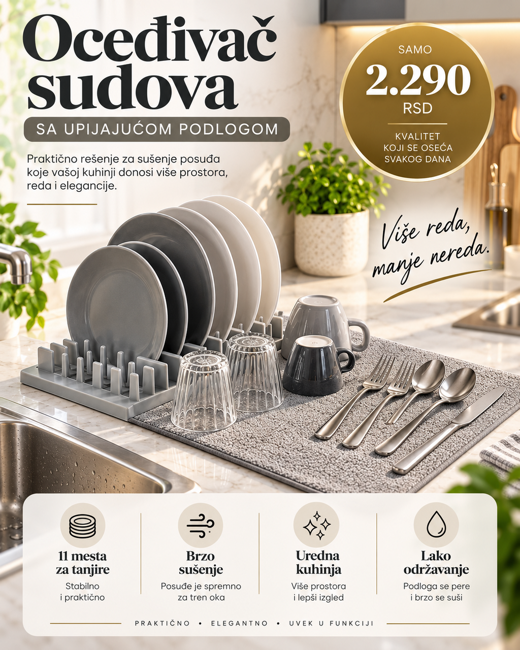 PREMIUM oceđivač sudova MZJ SCOLAPIATTI sa upijajućom podlogom