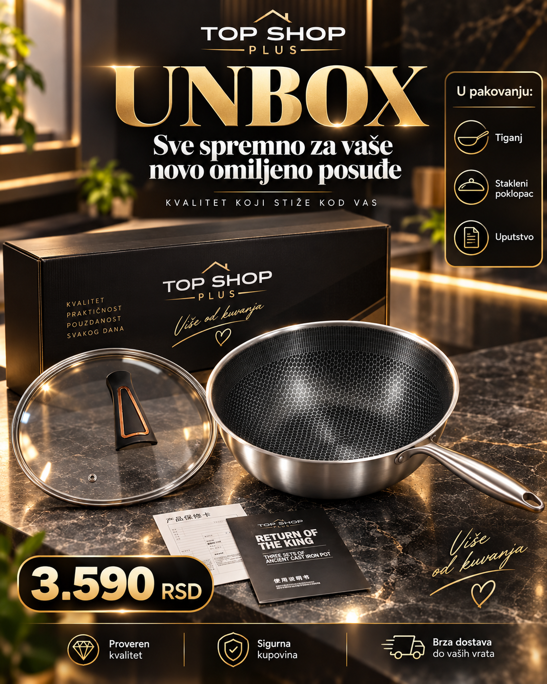 Premium duboki tiganj sa poklopcem - sadržaj pakovanja