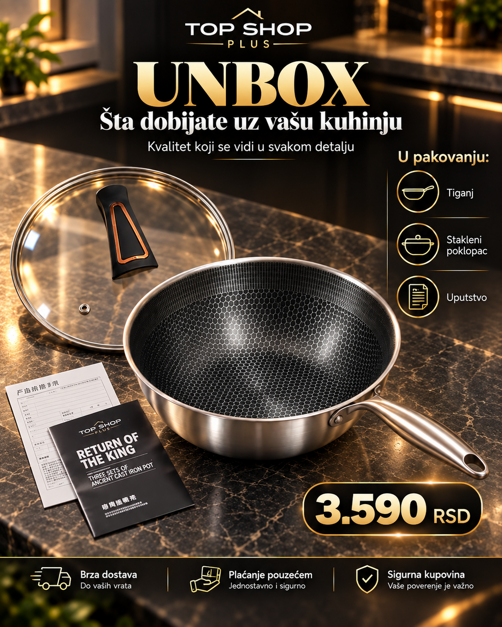 Premium duboki tiganj - unboxing sa staklenim poklopcem