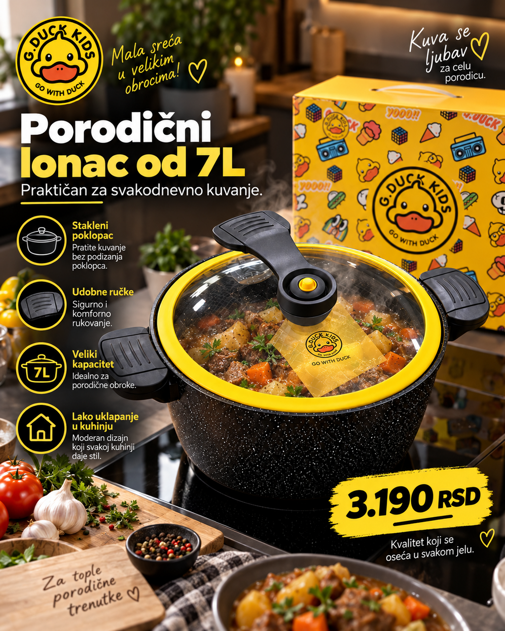 Porodični lonac G.Duck Kids 7L za svakodnevno kuvanje