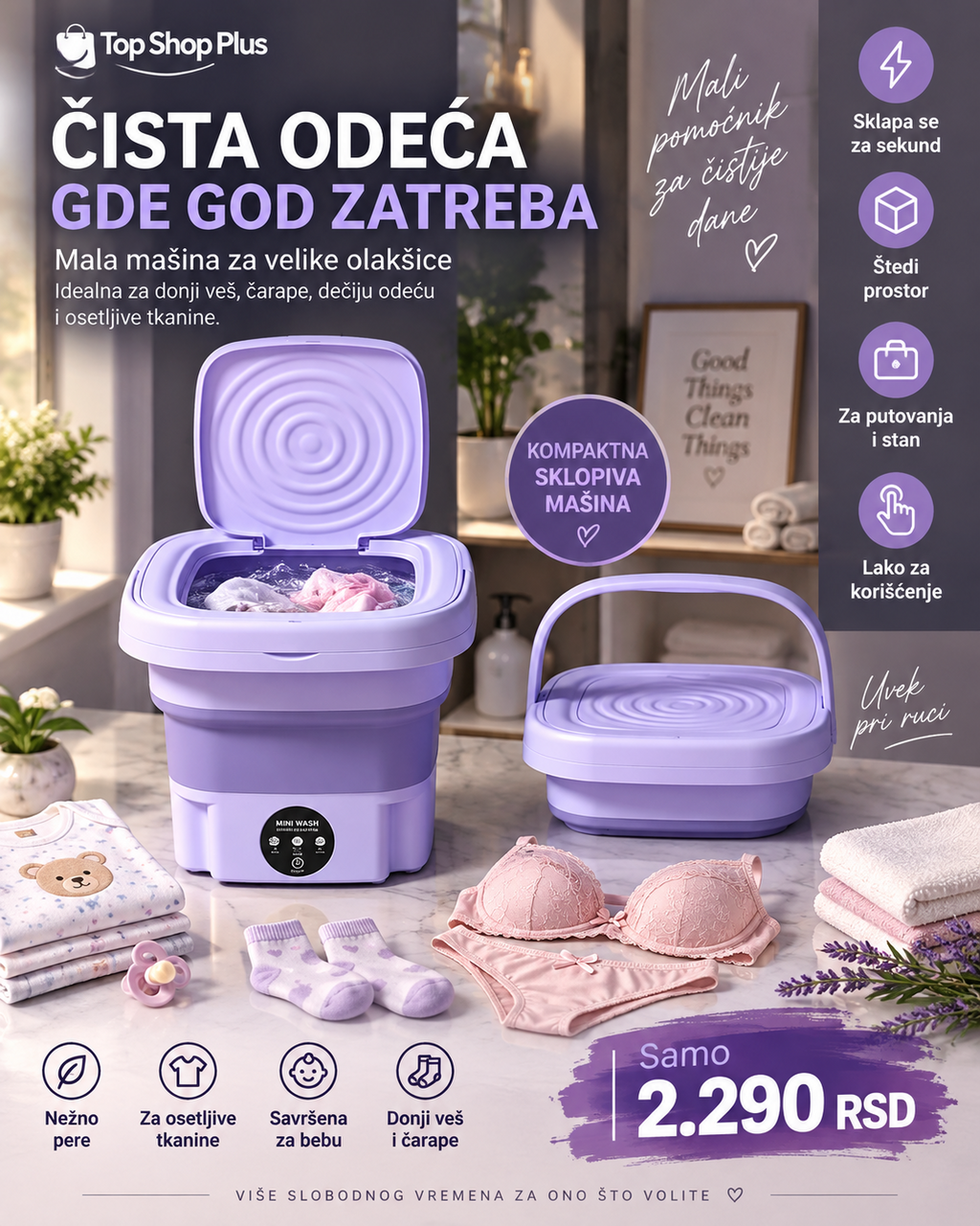 Kompaktna sklopiva mašina za sitan veš, čarape i bebi garderobu