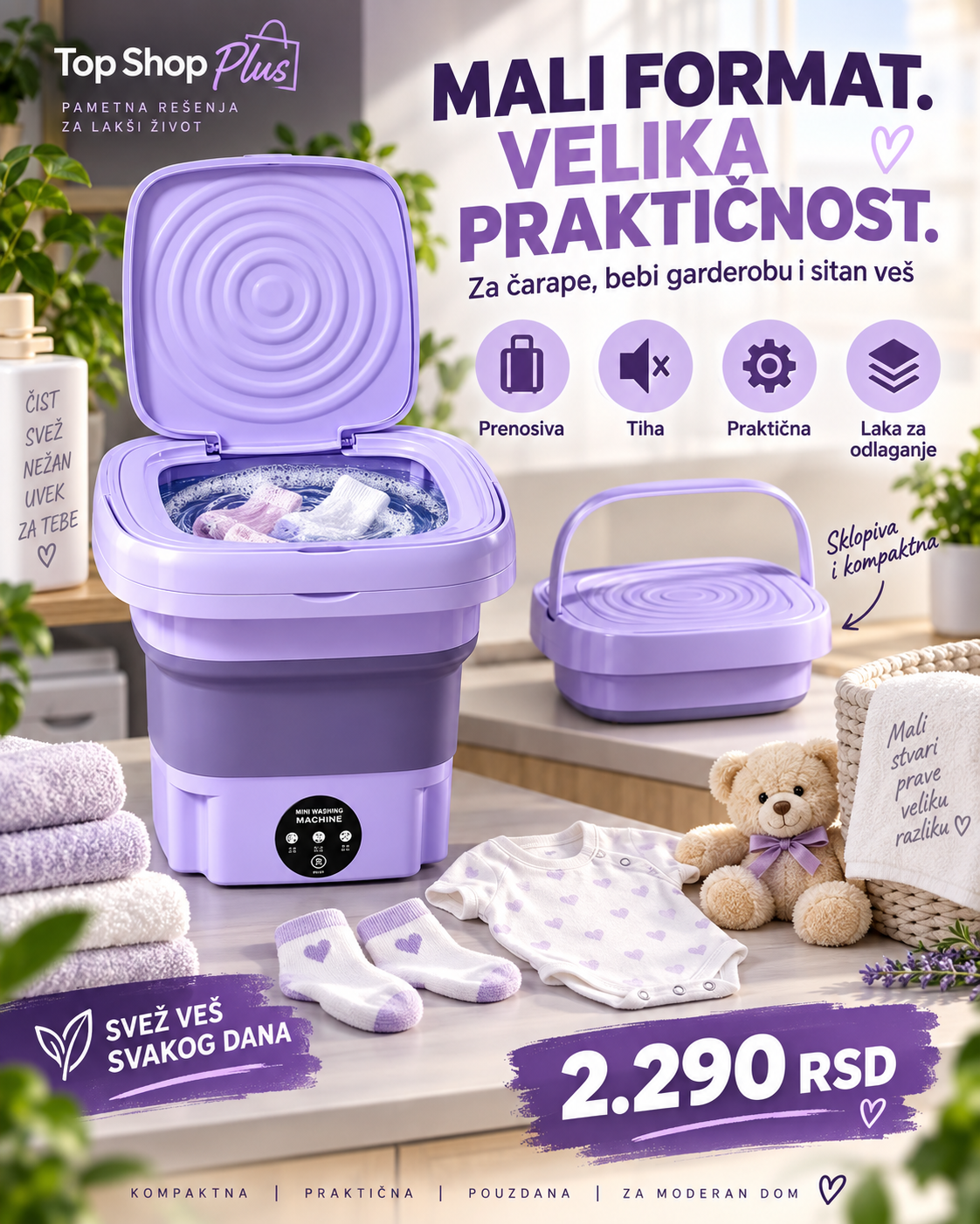 Prenosiva mini mašina za veš za male prostore i putovanja