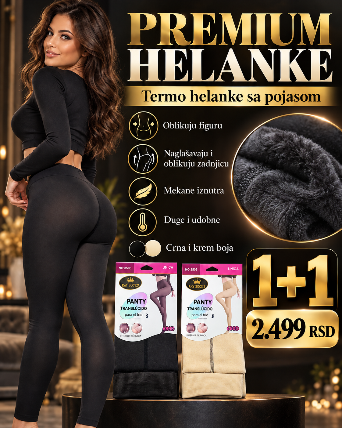 R&Y Socks termo helanke crna i krem