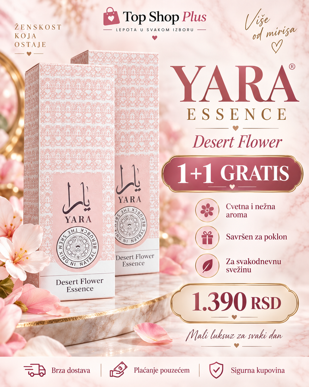 YARA Desert Flower Essence ženski parfem 1+1 GRATIS