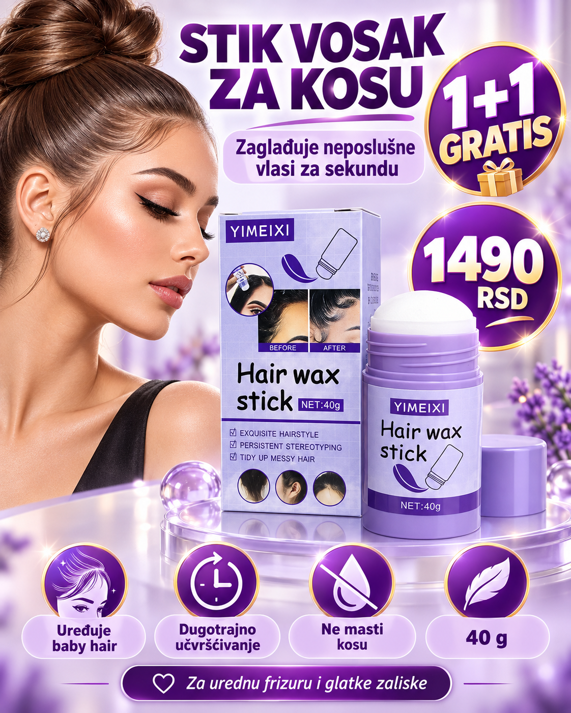 YIMEIXI Hair Wax Stick 40 g – 1+1 gratis